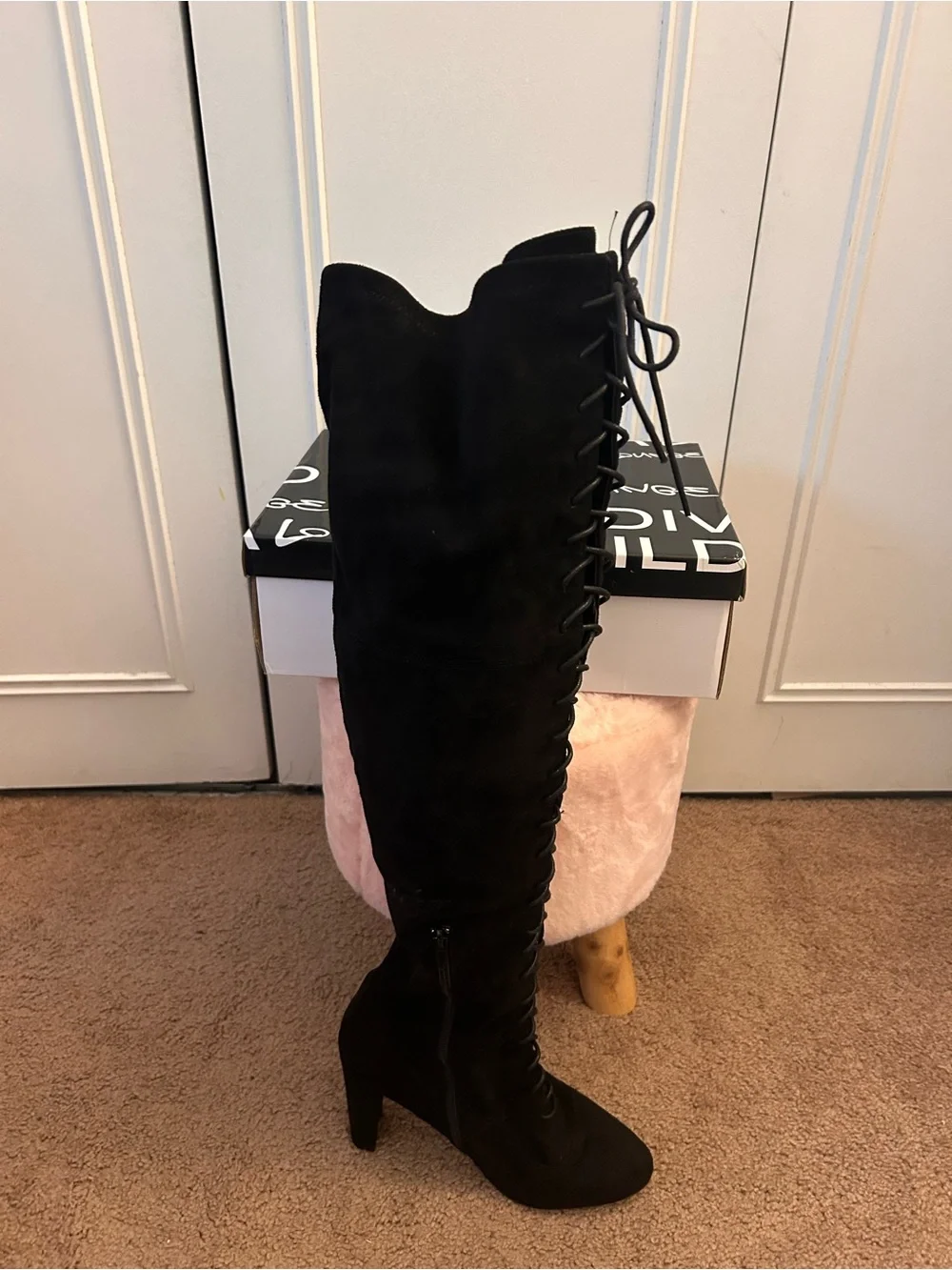 Wild Diva Black Over-the-Knee Lace-Up Boots